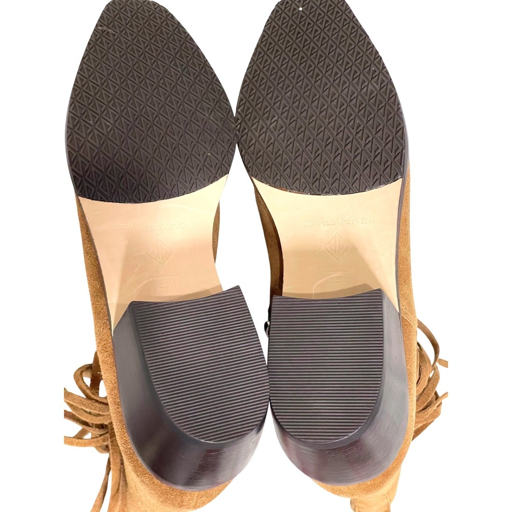 Donald Pliner Suede Western Ankle Boots Fringe Tan 8.5M Zip Booties - Picture 9 of 10